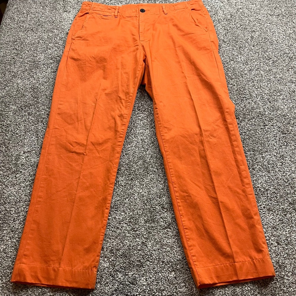 billy reid Chino Pants Mens 36 Orange Straight Leg Casual Flat Front Cotton‎